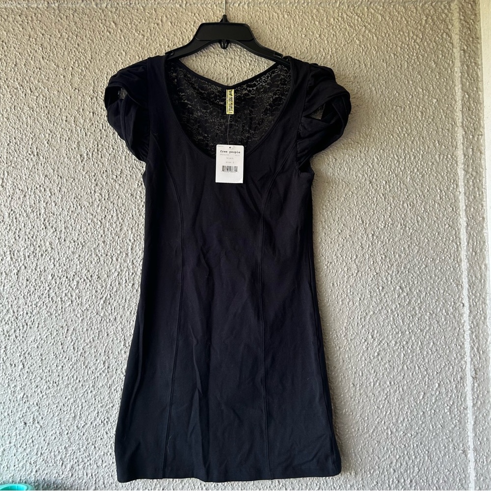 Free People Black Dress small with lace back NWT
